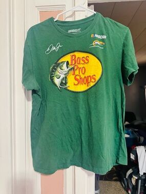 Nascar Green Short Sleeve Tee with Yellow Oval Bass Pro Shops Logo